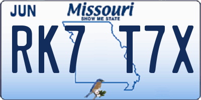 MO license plate RK7T7X