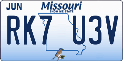 MO license plate RK7U3V