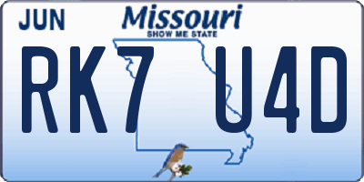 MO license plate RK7U4D