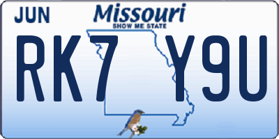 MO license plate RK7Y9U