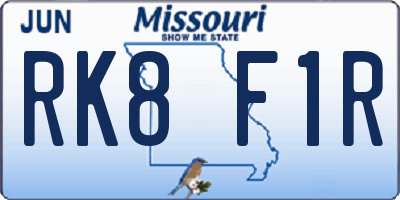 MO license plate RK8F1R
