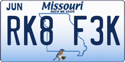 MO license plate RK8F3K