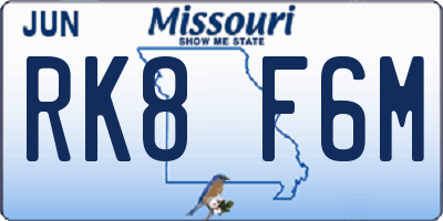 MO license plate RK8F6M
