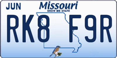 MO license plate RK8F9R