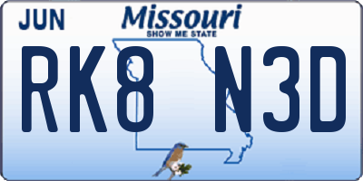 MO license plate RK8N3D
