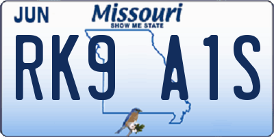 MO license plate RK9A1S