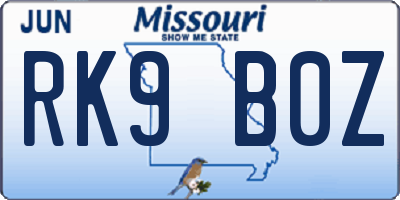 MO license plate RK9B0Z