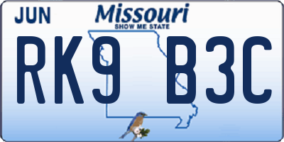 MO license plate RK9B3C