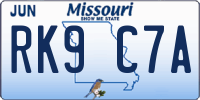 MO license plate RK9C7A
