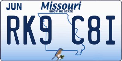 MO license plate RK9C8I