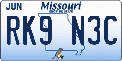 MO license plate RK9N3C