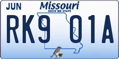 MO license plate RK9O1A