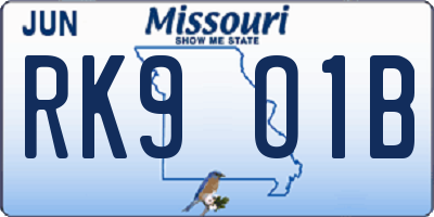 MO license plate RK9O1B
