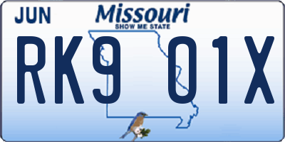 MO license plate RK9O1X