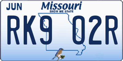 MO license plate RK9O2R