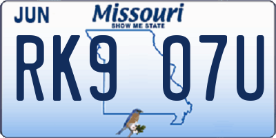 MO license plate RK9O7U