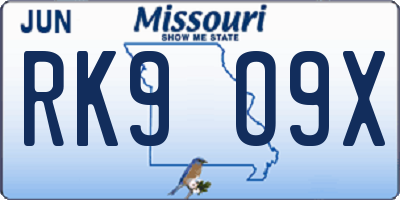 MO license plate RK9O9X