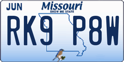 MO license plate RK9P8W