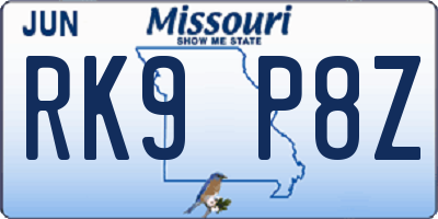 MO license plate RK9P8Z