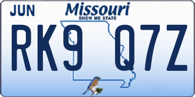 MO license plate RK9Q7Z