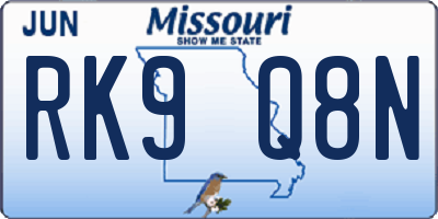 MO license plate RK9Q8N