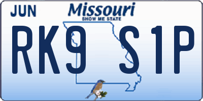 MO license plate RK9S1P