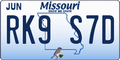 MO license plate RK9S7D