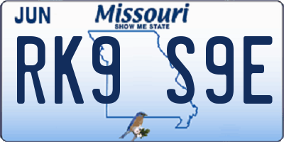 MO license plate RK9S9E