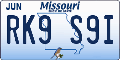 MO license plate RK9S9I