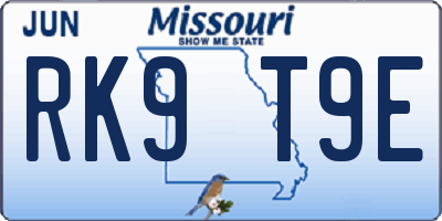 MO license plate RK9T9E