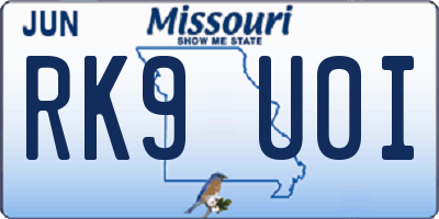 MO license plate RK9U0I
