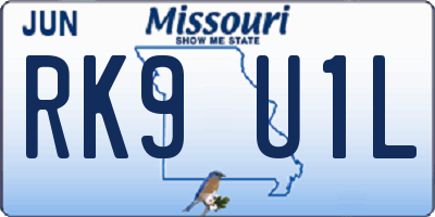 MO license plate RK9U1L