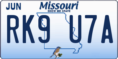 MO license plate RK9U7A
