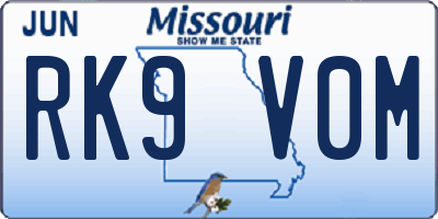 MO license plate RK9V0M