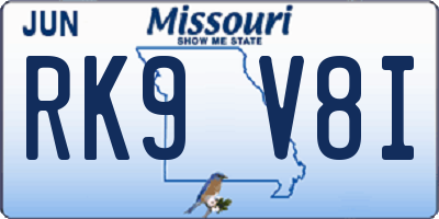 MO license plate RK9V8I