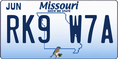 MO license plate RK9W7A