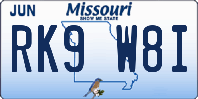 MO license plate RK9W8I