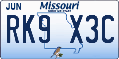 MO license plate RK9X3C