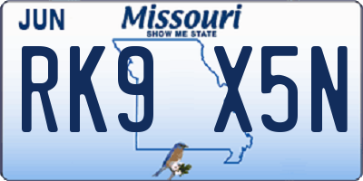 MO license plate RK9X5N