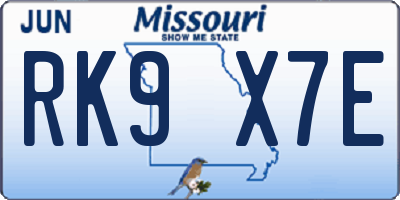 MO license plate RK9X7E