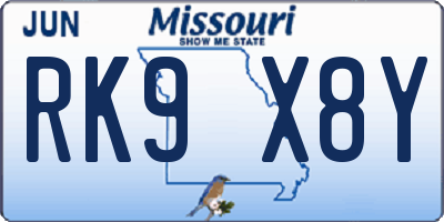MO license plate RK9X8Y