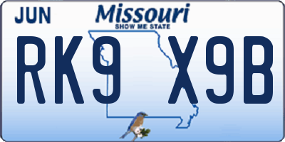 MO license plate RK9X9B