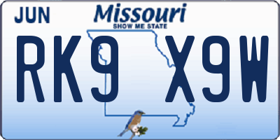 MO license plate RK9X9W