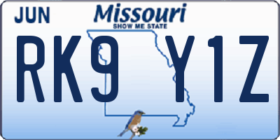 MO license plate RK9Y1Z