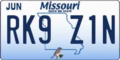 MO license plate RK9Z1N