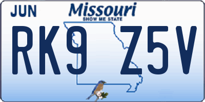 MO license plate RK9Z5V