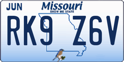 MO license plate RK9Z6V
