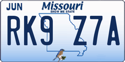 MO license plate RK9Z7A