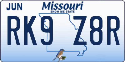 MO license plate RK9Z8R