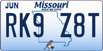 MO license plate RK9Z8T